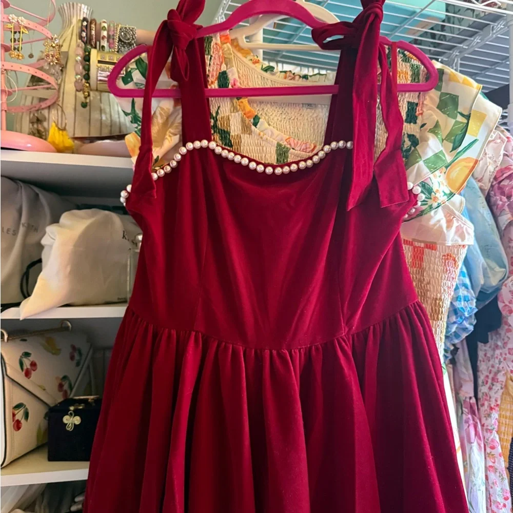 JessaKae Red Velvet Pearl-Trim Maxi Dress - Picture 5 of 6